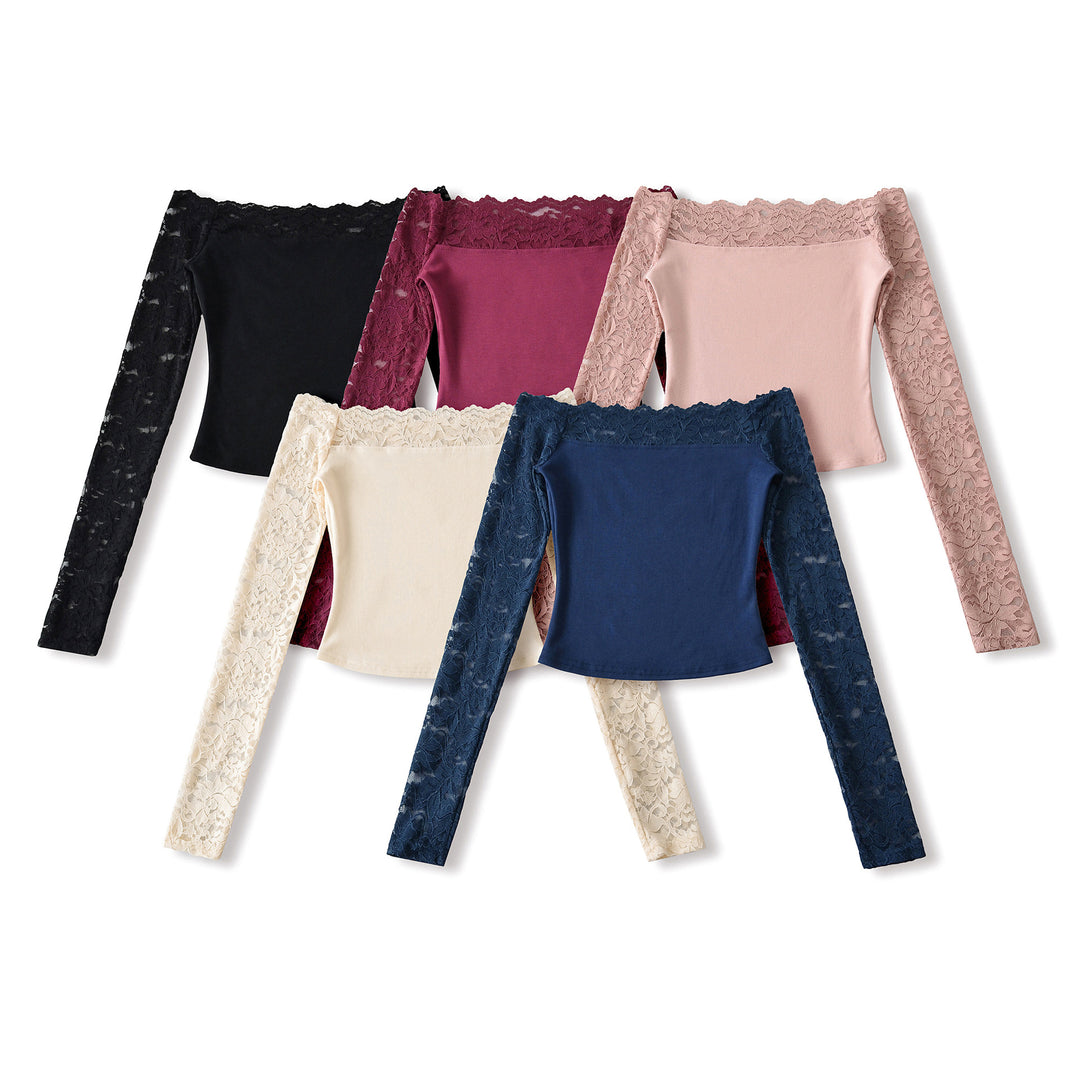 Ladies Carmen top with lace sleeves and off-the-shoulder cut Mune Fashion