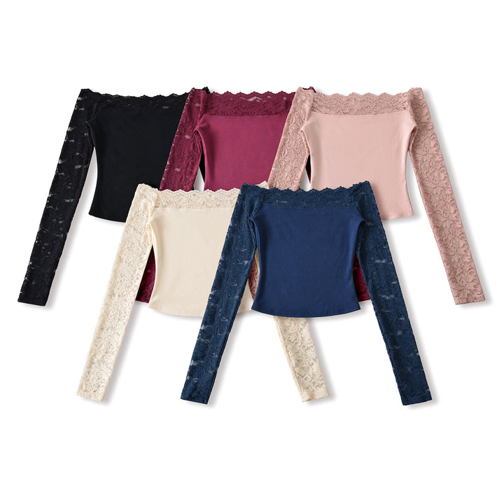 Ladies Carmen top with lace sleeves and off-the-shoulder cut Mune Fashion