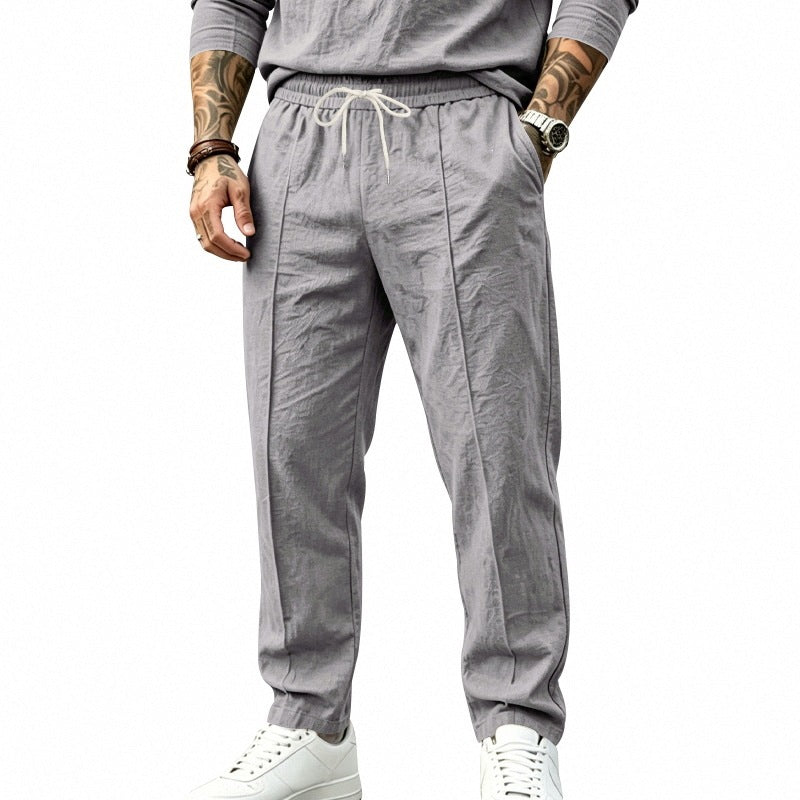 Men's Tapered Casual Pants with Drawstring, Crease and Elastic Hem Mune Fashion