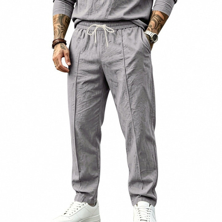 Men's Tapered Casual Pants with Drawstring, Crease and Elastic Hem Mune Fashion