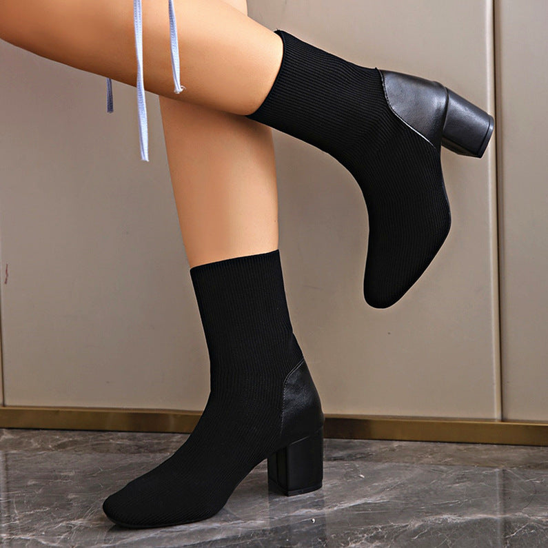 Women's Fashion Ankle Boots Knitted Mune Fashion