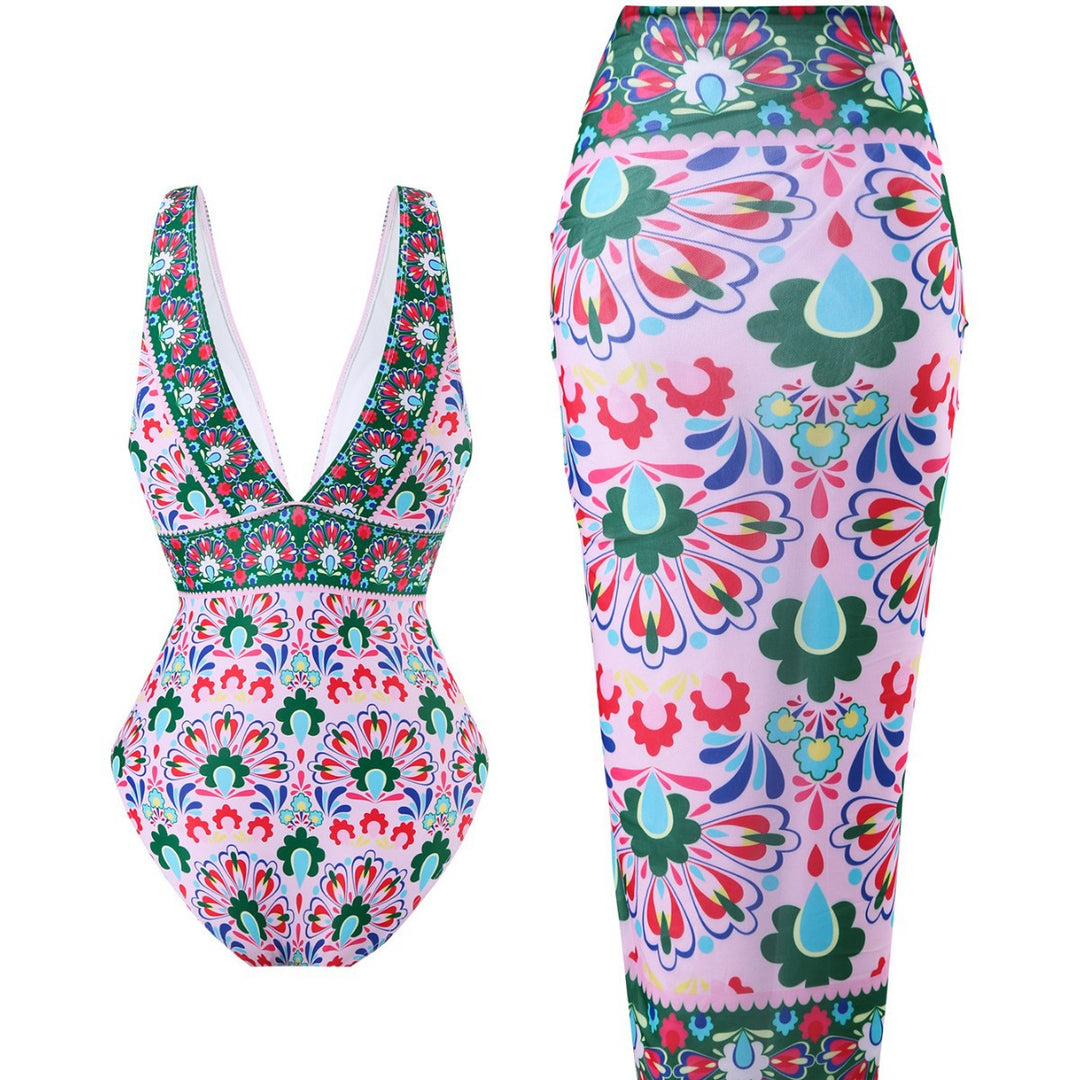 Women Elegant Swimsuit with Matching Wrap Skirt Mune Fashion