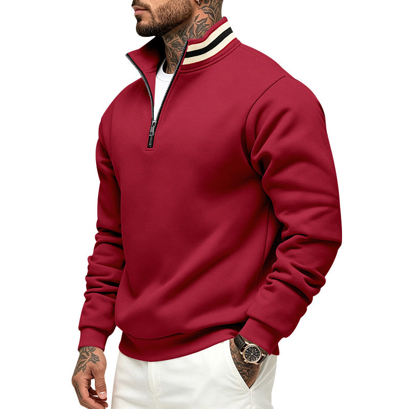 Men's sweatshirt with half zip and striped standing collar Mune Fashion