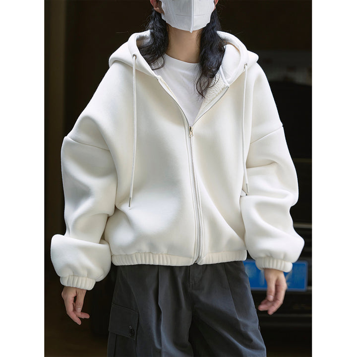 Women Oversized Hooded Zip Jacket with Teddy Lining and Elastic Hem Mune Fashion