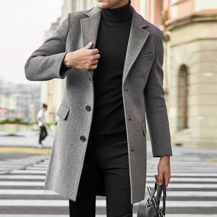Men's Elegant Wool Coat with Tailored City Cut, Notch Lapels and Flap Pockets Mune Fashion