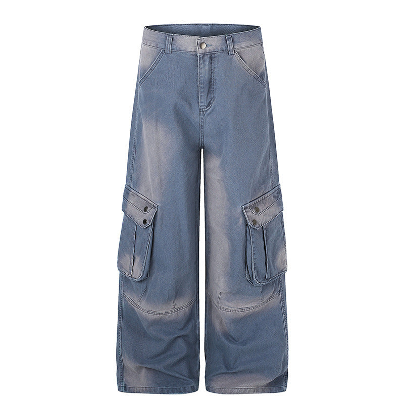 Women's High-Waisted Culotte Jeans in Workwear Style with Large Flap Pockets and Used Finish Mune Fashion