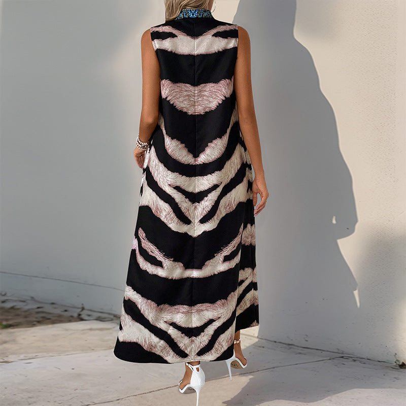 Women's Sleeveless Maxi Dress with Statement Neck Print, Ethnic Motif and Flared A-Line Silhouette Mune Fashion