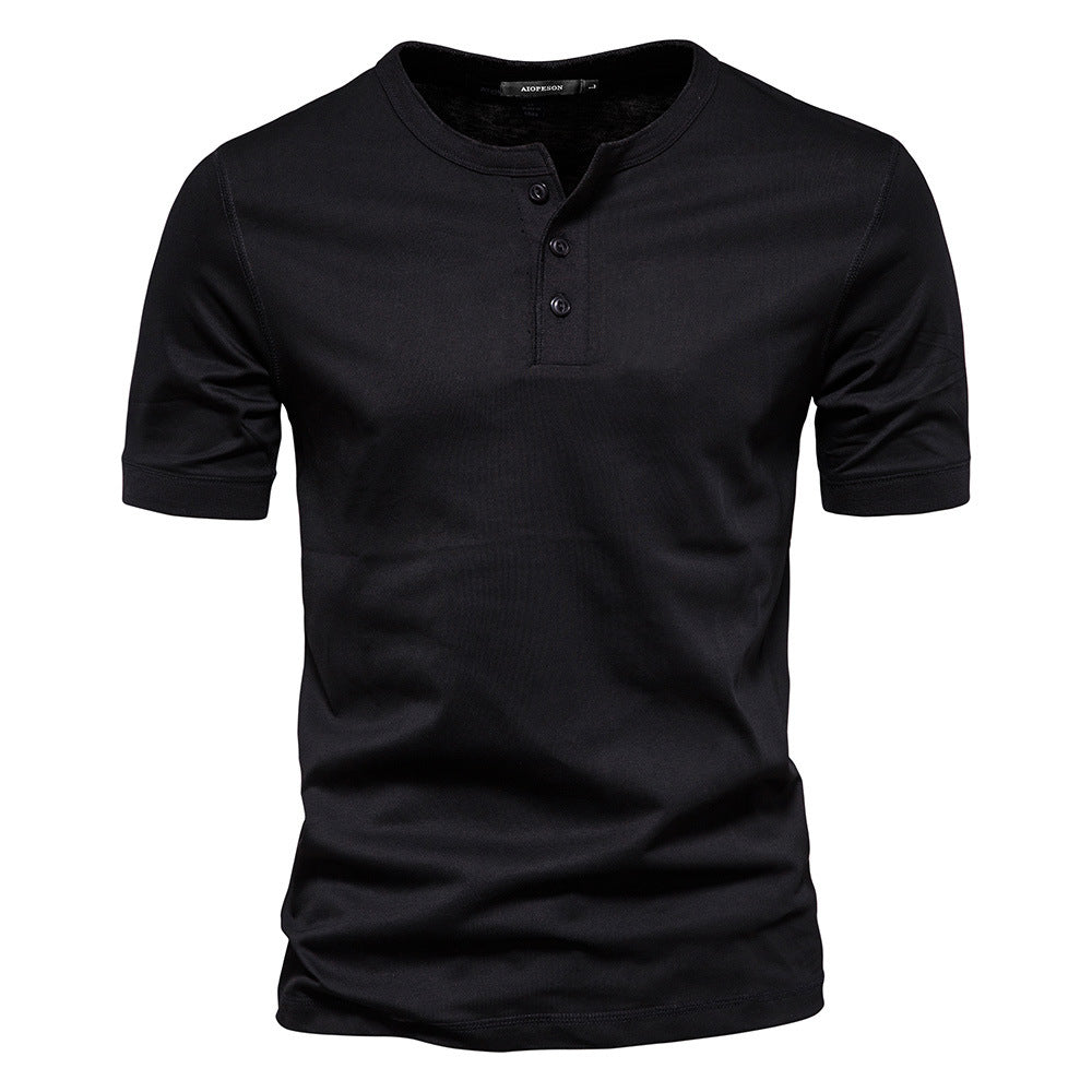 Men's narrow cut short sleeve shirt with short button placket and ribbed collar made of cotton blend Mune Fashion