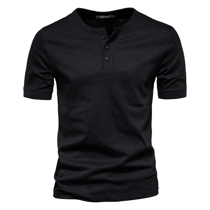 Men's narrow cut short sleeve shirt with short button placket and ribbed collar made of cotton blend Mune Fashion