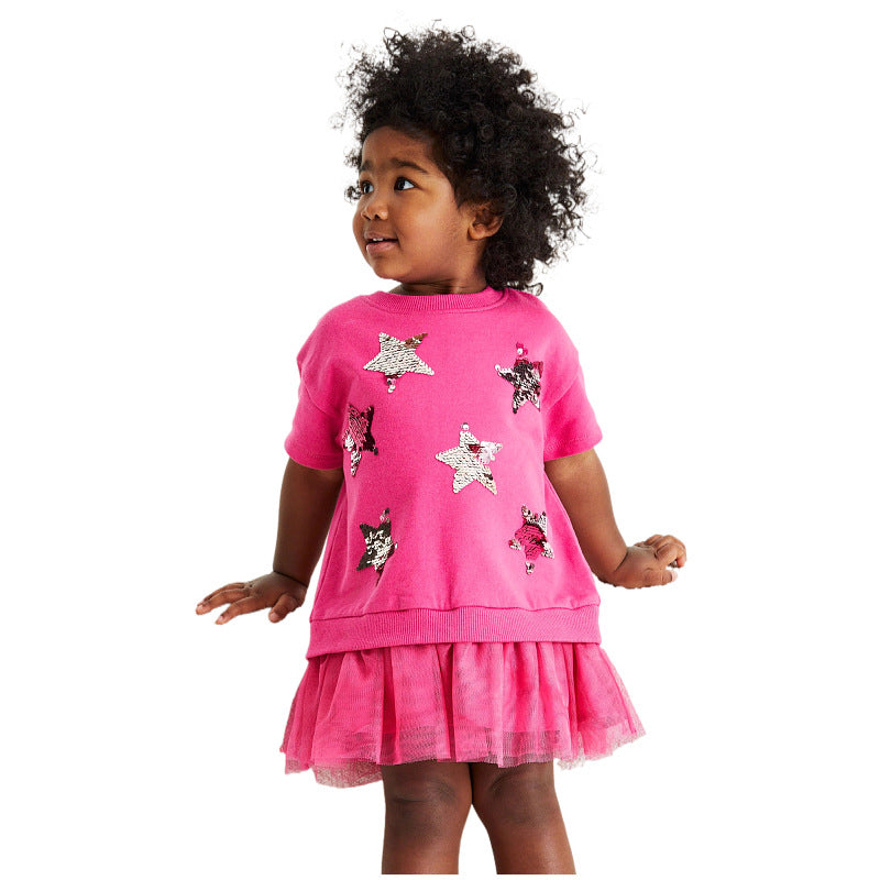 Girls tulle dress with shimmering star appliqués Mune Fashion