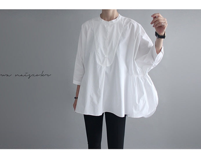 Women's oversized blouse with stand collar, balloon-shaped silhouette, and 3/4 sleeves Mune Fashion