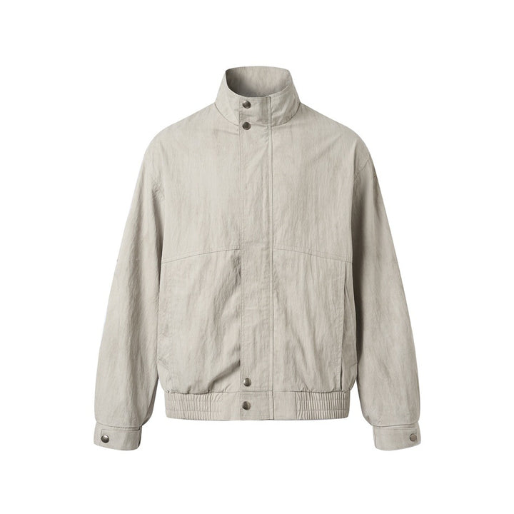 Unisex Short Jacket in minimalist Workwear look with high stand-up collar and snap button closure Mune Fashion