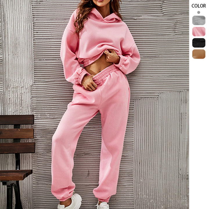 Women's Nan Cropped Hoodie Set with High Elastic Waistband and Casual Jogging Pants Mune Fashion