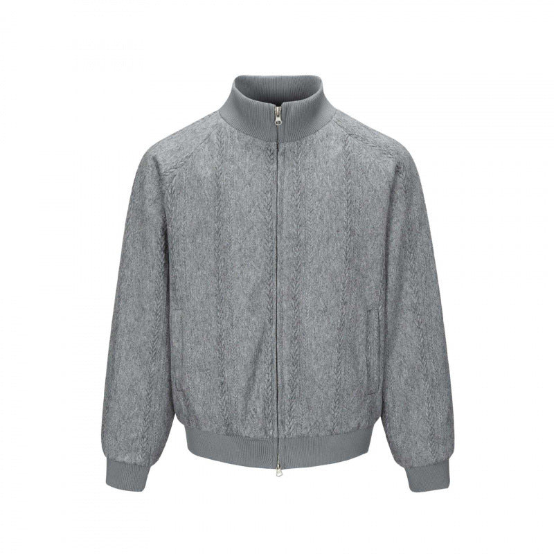 Men's knit bomber-style zip jacket with cable pattern and stand-up collar Mune Fashion