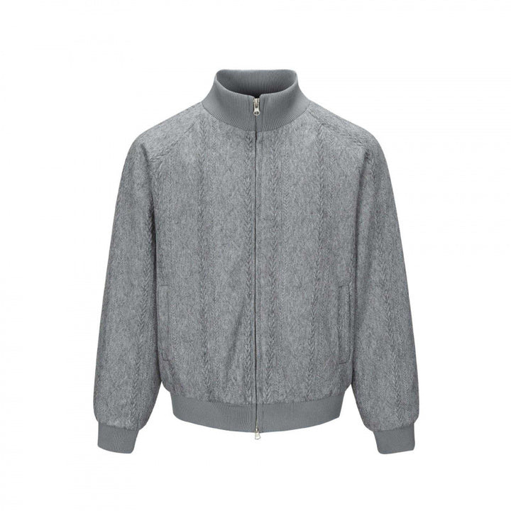 Men's knit bomber-style zip jacket with cable pattern and stand-up collar Mune Fashion
