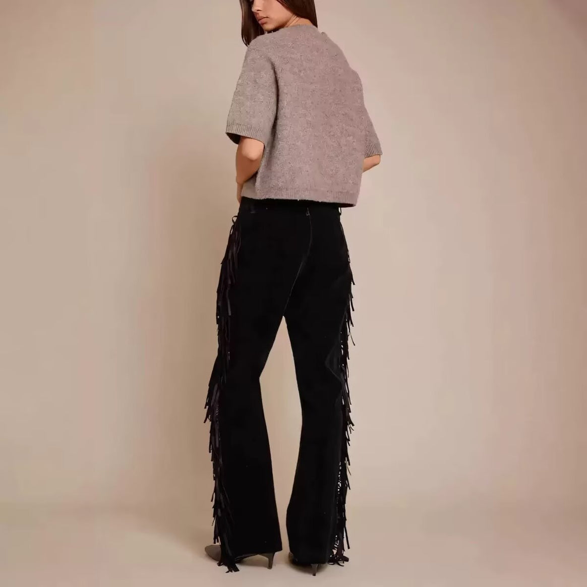 women's wide culotte pants with fringe trim and velour look Mune Fashion