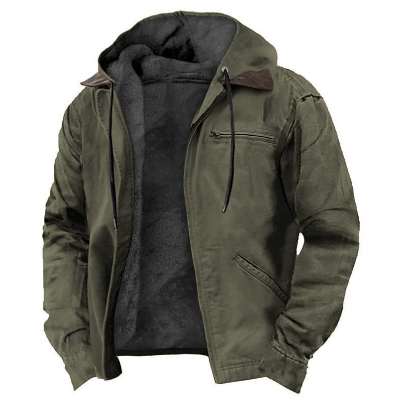 Men's Padded Hoodie Jacket with Teddy Lining, Windproof Canvas and Zipper Pockets Mune Fashion