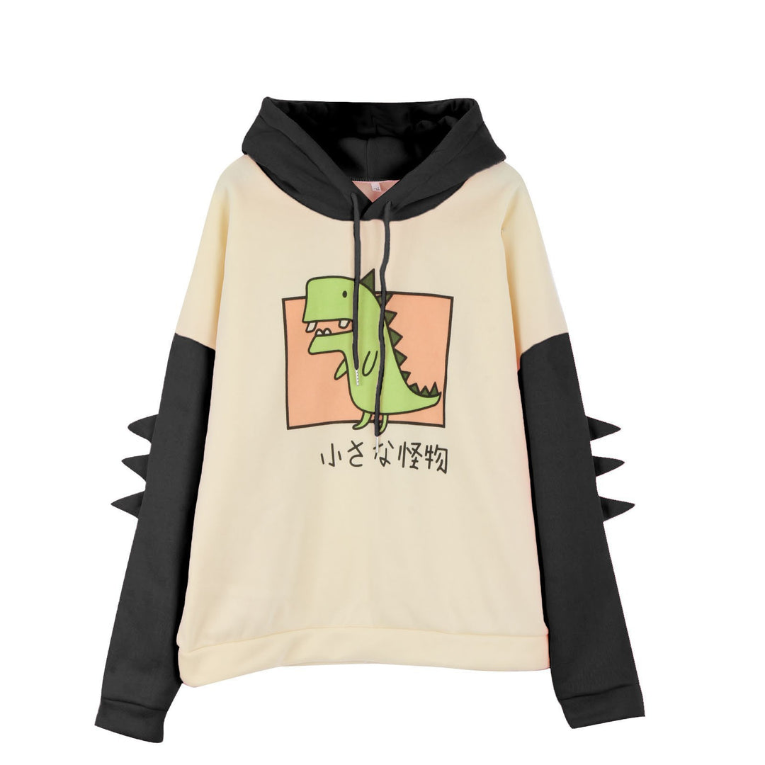 Women's Hooded Sweater with Three-Dimensional Back Details and Cute Dinosaur Print Mune Fashion