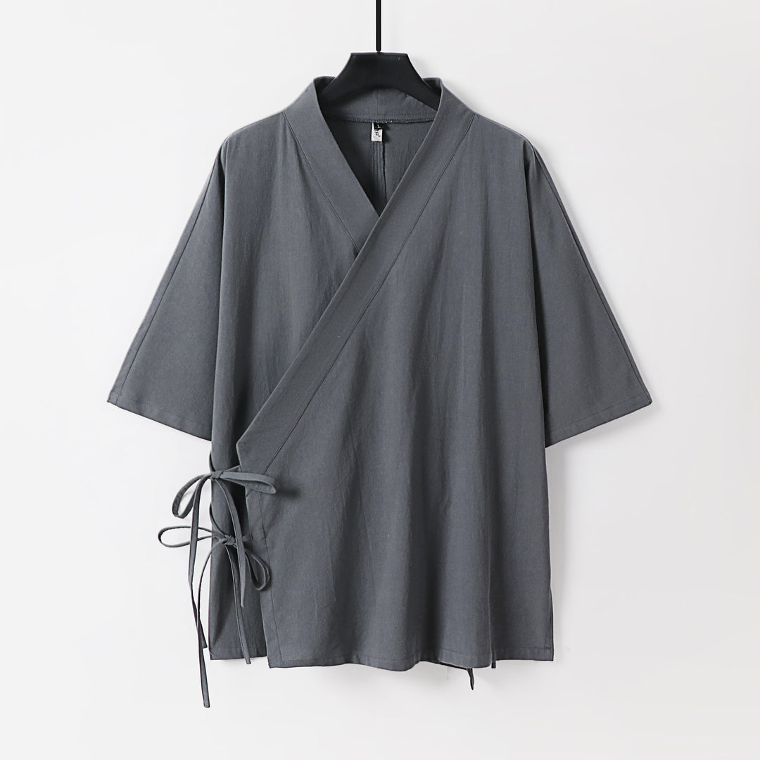 Women Wrap Kimono Top with Short Sleeves and Side Ties Mune Fashion