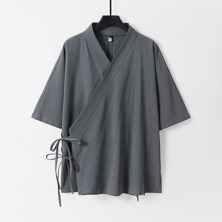 Women Wrap Kimono Top with Short Sleeves and Side Ties Mune Fashion