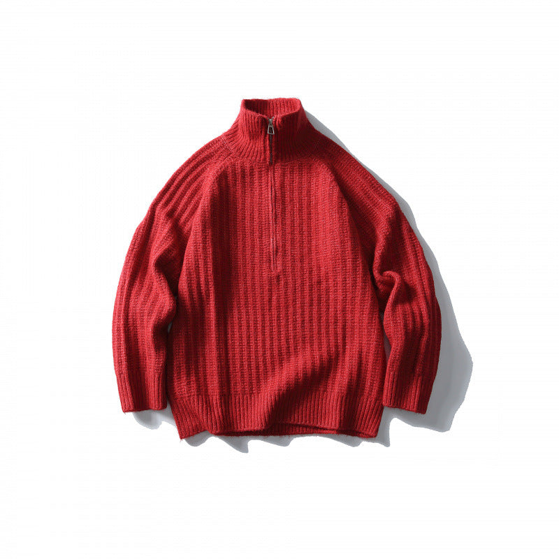 Unisex Oversize Ribbed Half-Zip Sweater with Stand-Up Collar Mune Fashion
