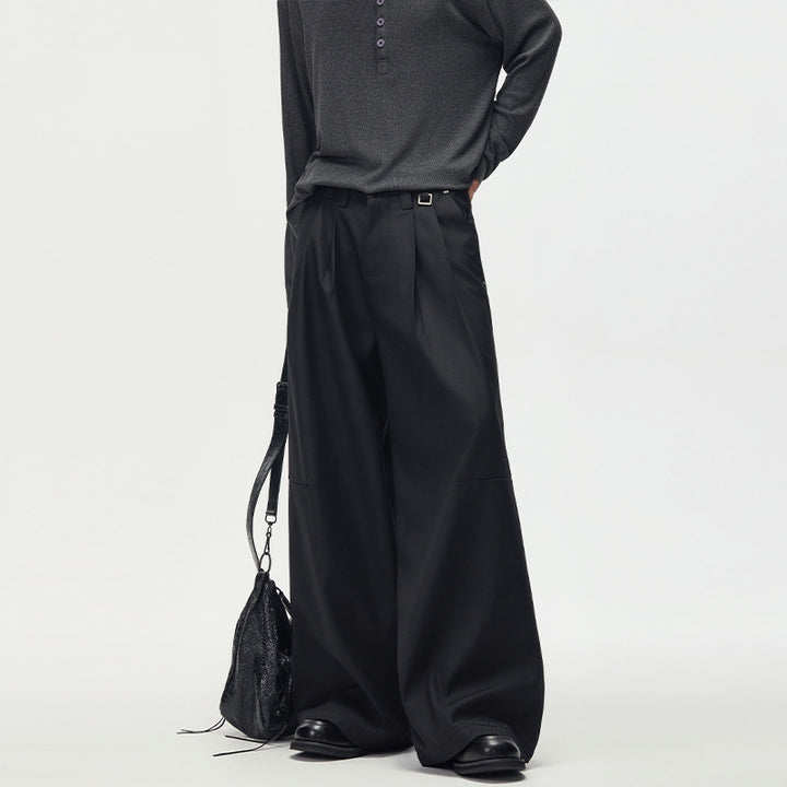 Men's Wide Pleated High-Waist Suit Pants with Utility Belt Mune Fashion