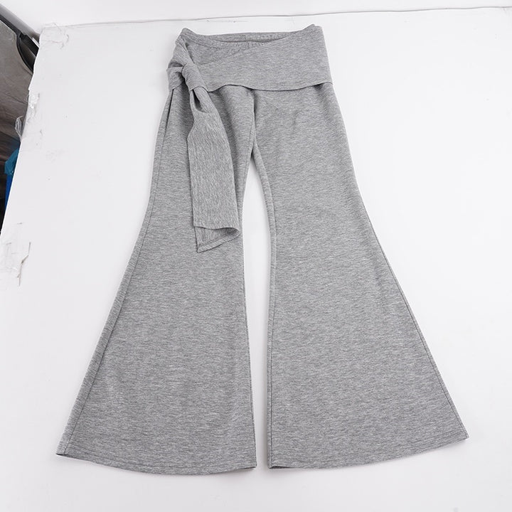 Women Flair Lounge Pants with Wrap Waistband, Ties and Wide Flare Mune Fashion