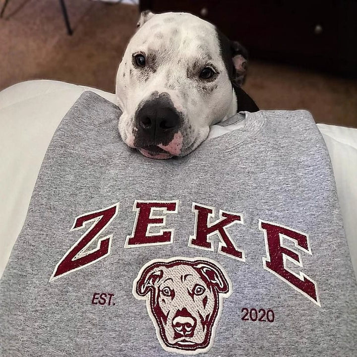 Unisex Embroidered College Sweatshirt with Dog Portrait and Vintage Logo Mune Fashion