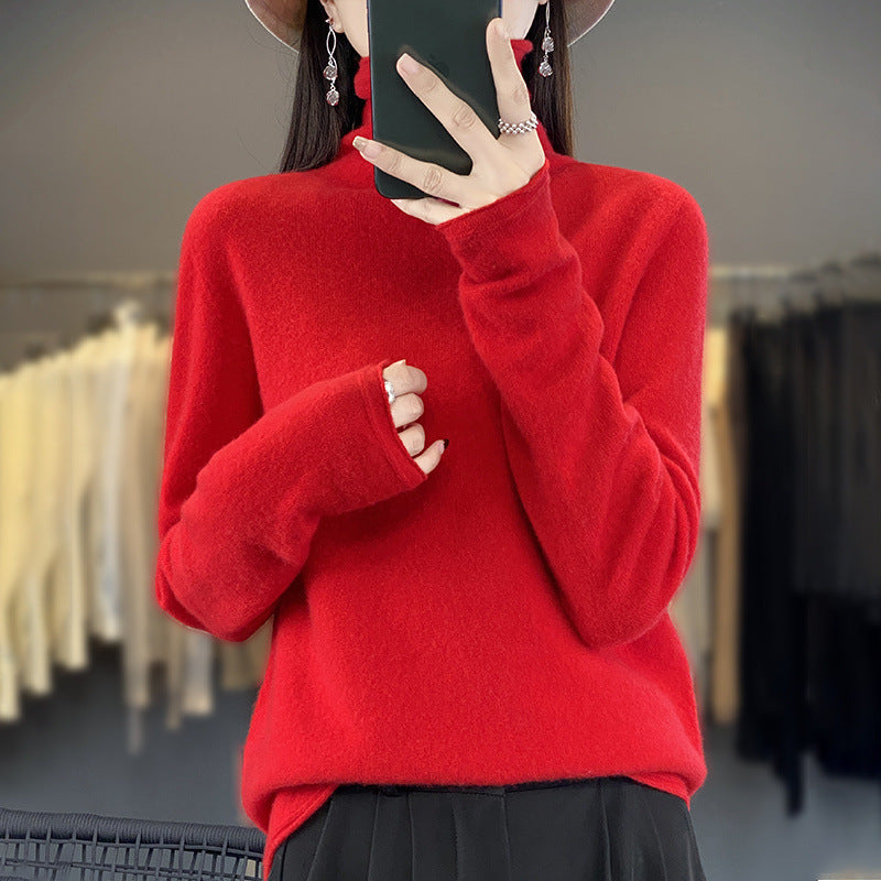 Women's Soft Fine Knit Roll Neck Sweater with Cashmere-Like Feel and Extended Cuffs Mune Fashion
