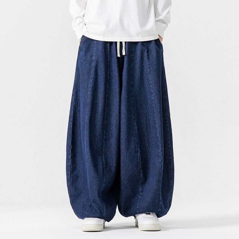 Men's Extra Wide Baggy Jeans in Balloon Cut with Drawstring Waistband and Elastic Hem Mune Fashion