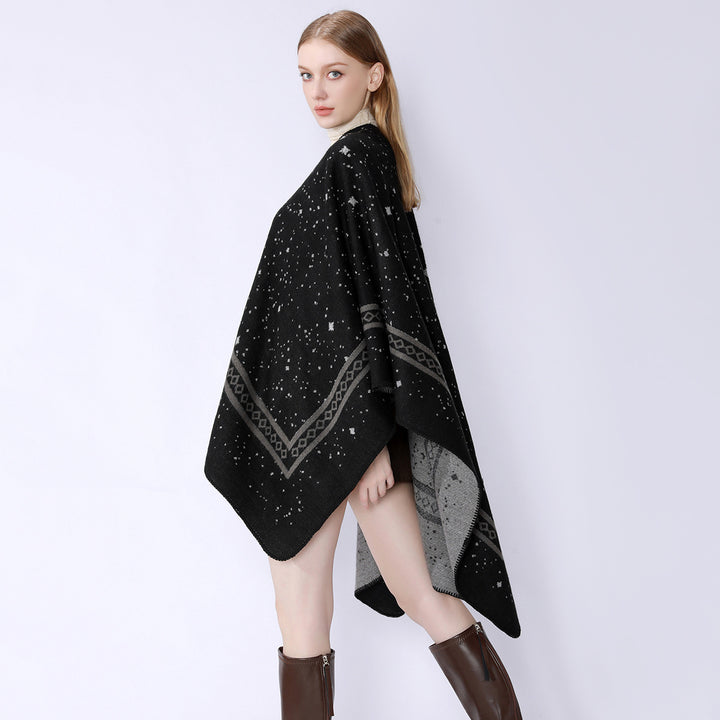 Women Oversized Cape made of Wool Blend with Two-Colored Reversible Structure Mune Fashion