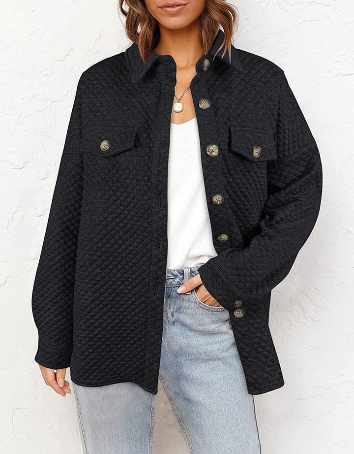 Women's quilted shirt jacket with boxy oversized fit and patch chest pockets Mune Fashion