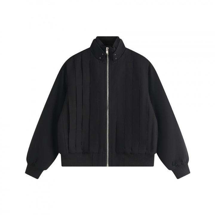 Unisex Boxy Blouson jacket with vertical tucked pleats, standing collar, and zipper Mune Fashion