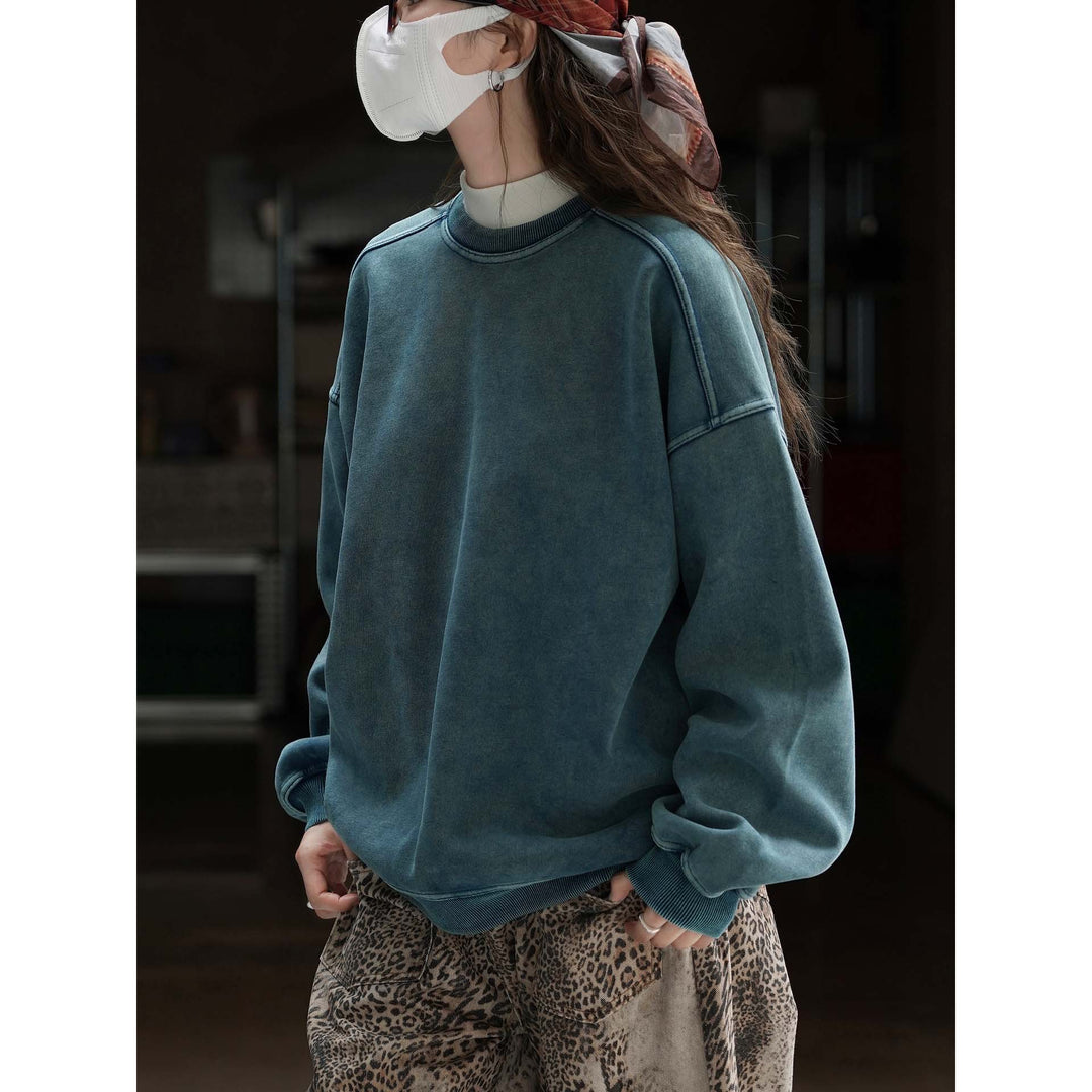 Women's Cotton Blend Relaxed Sweater with Washed Surface and Raglan Sleeves Mune Fashion