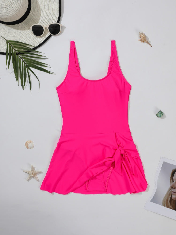 Women's One-Piece Swimsuit with Fashionable Skirt and Playful Knot Detail Mune Fashion