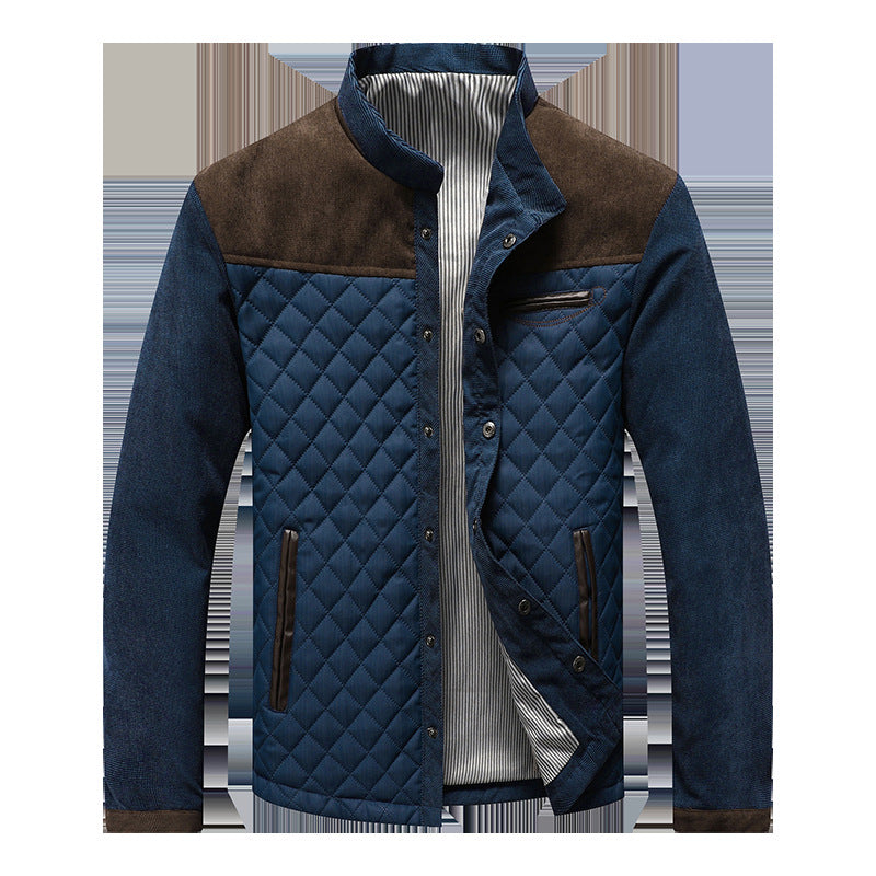 Men's Padded Diamond Quilted Jacket with Stand-Up Collar and Contrast Trimming Mune Fashion