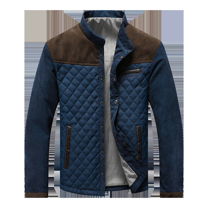 Men's Padded Diamond Quilted Jacket with Stand-Up Collar and Contrast Trimming Mune Fashion