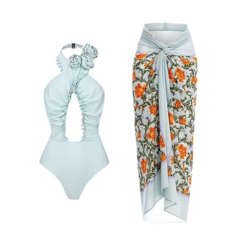 Women's swimsuit with floral wrap skirt Mune Fashion
