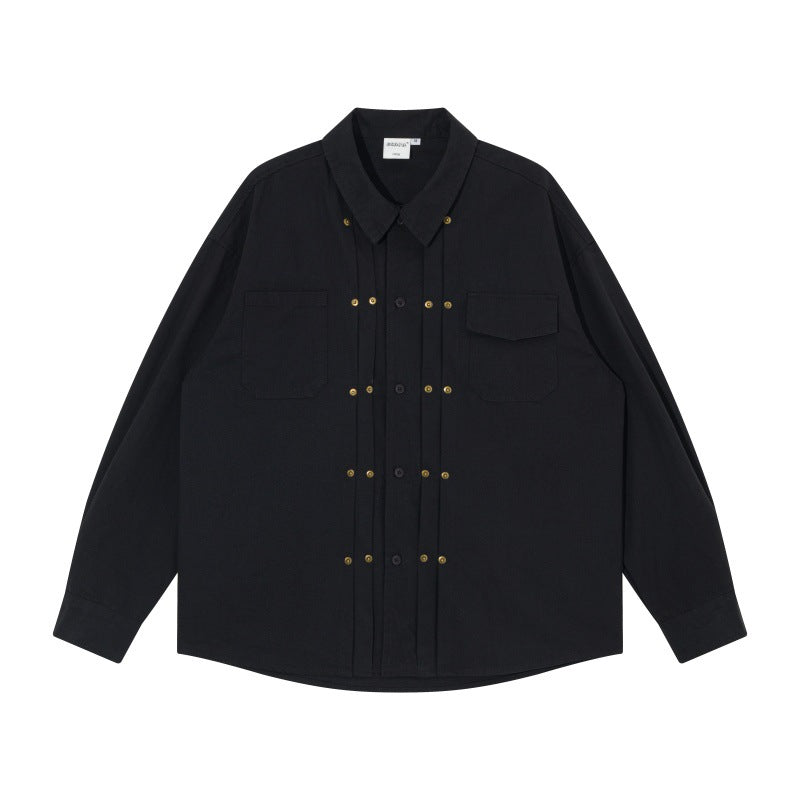 Men's Oversized Shirt Jacket in Workwear Style with Decorative Stitching and Metal Rivets Mune Fashion