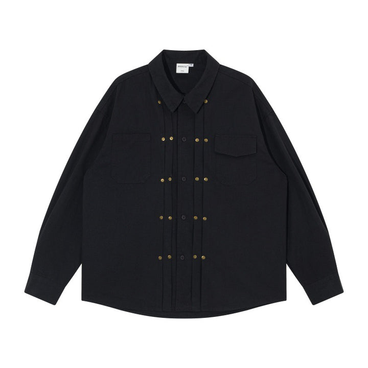 Men's Oversized Shirt Jacket in Workwear Style with Decorative Stitching and Metal Rivets Mune Fashion