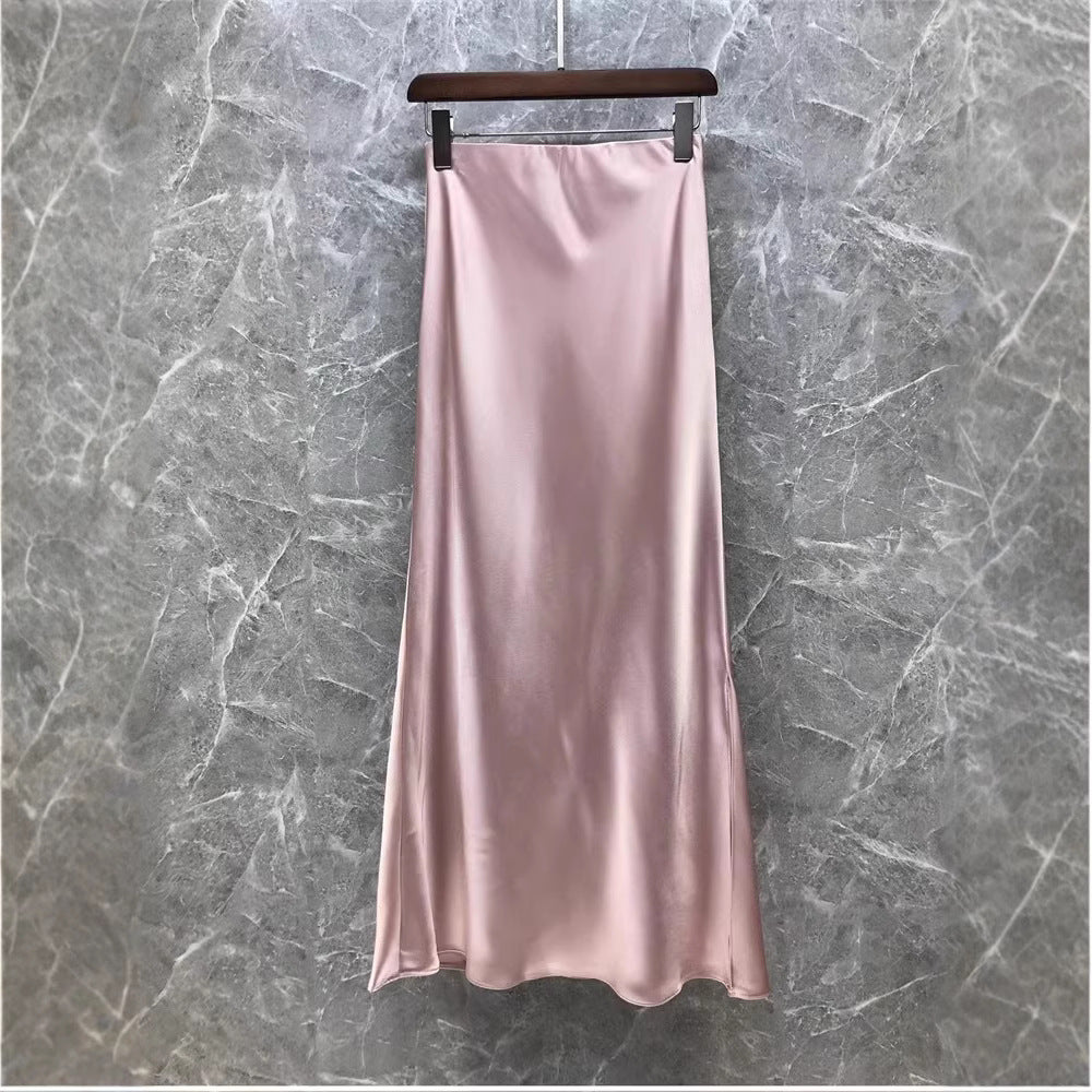Women Elegant Midi Skirt made of high-quality Satin Mune Fashion