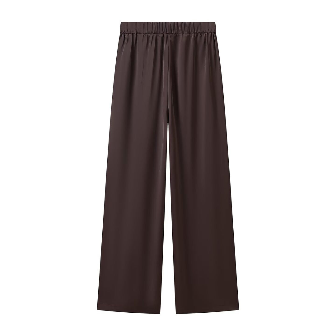 Women's Wide Palazzo Pants with Elastic Waistband and Flowing Satin Look Mune Fashion