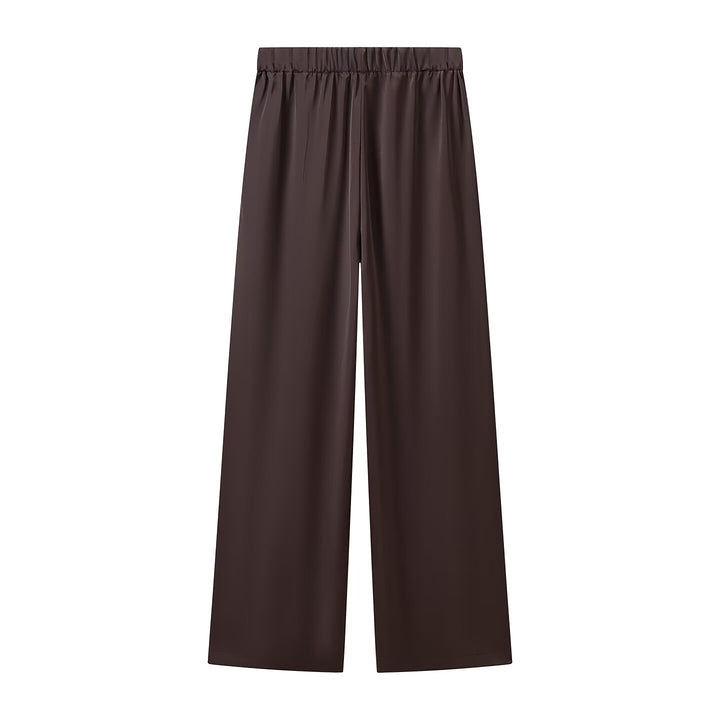 Women's Wide Palazzo Pants with Elastic Waistband and Flowing Satin Look Mune Fashion