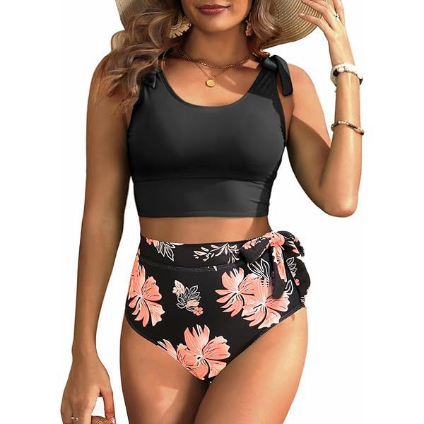 Women's High-Waisted Bikini Set with Knot-Decorated Top Mune Fashion