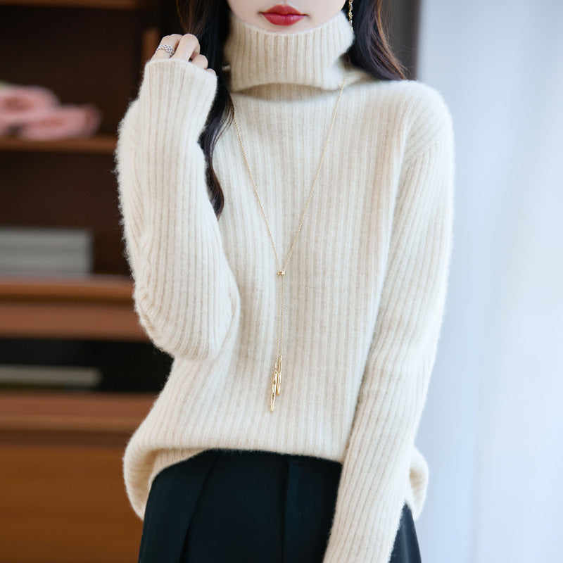 Women's Slim Fine Knit Turtleneck Sweater with Fine Rib Structure and Cashmere-like Feel Mune Fashion