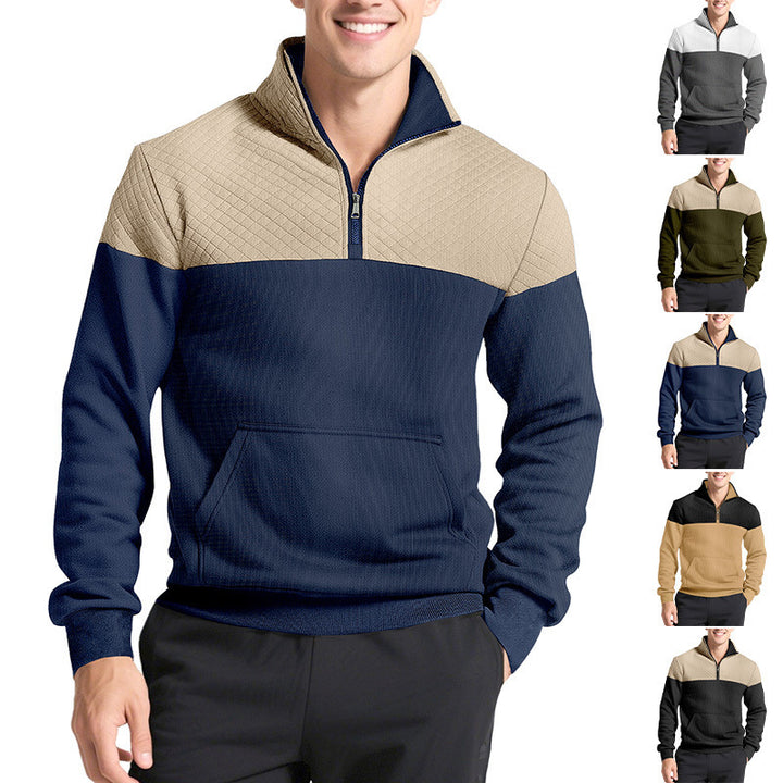 Men's Half-zip Sweatshirt with Quilted Shoulder Panel and Kangaroo Pocket Mune Fashion