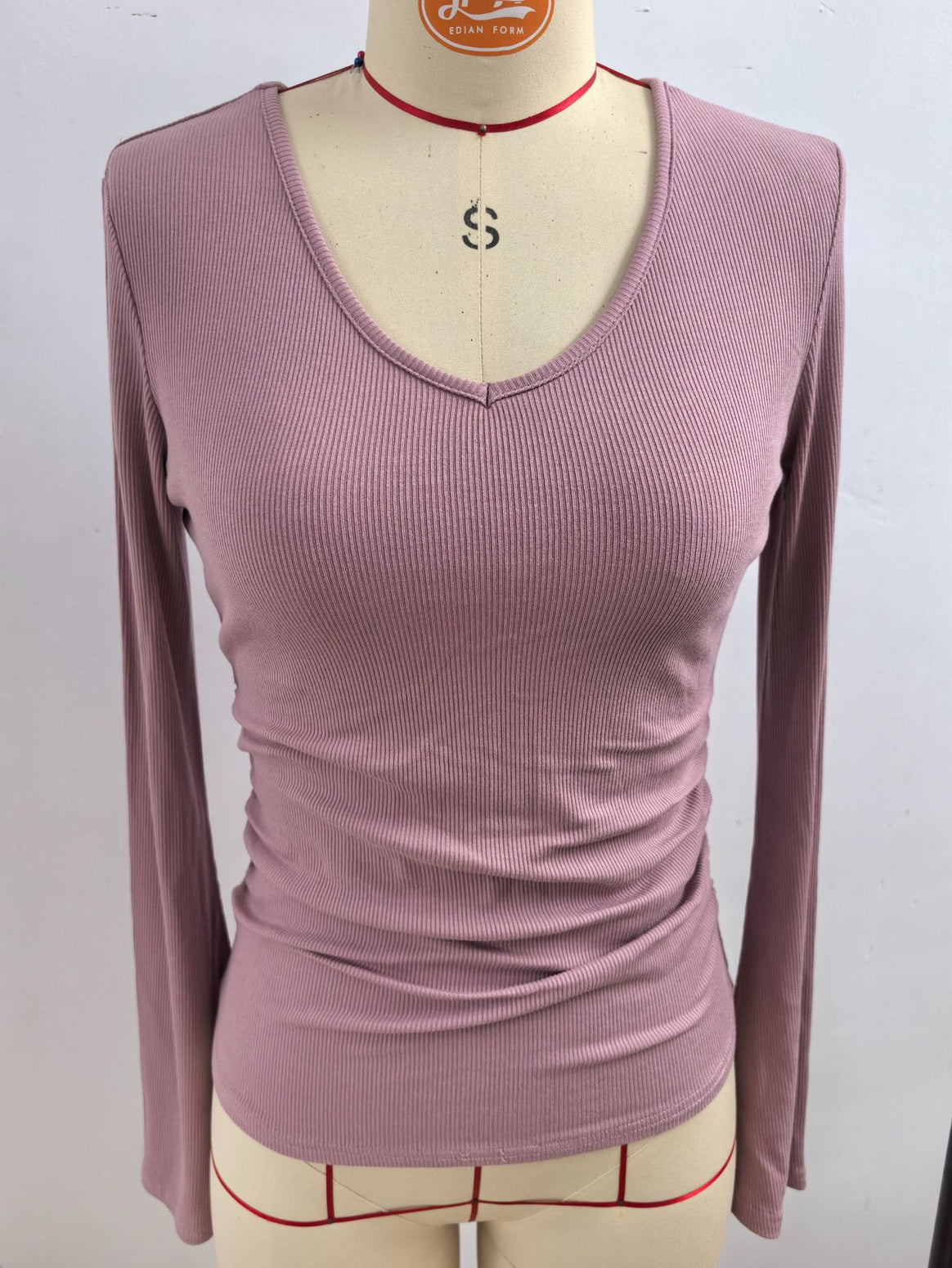 Women's Ribbed Crop Top with V-Neck, Tailored Gathering and Flared Trumpet Sleeves Mune Fashion