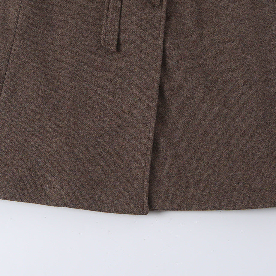 Women's Tailored Wool Blend Coat with Notch Collar and Tied Belt Mune Fashion