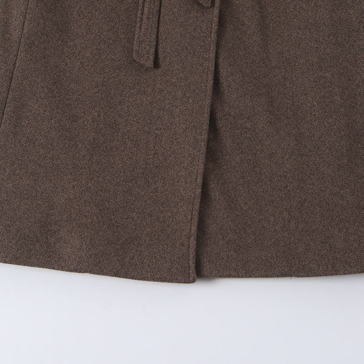 Women's Tailored Wool Blend Coat with Notch Collar and Tied Belt Mune Fashion