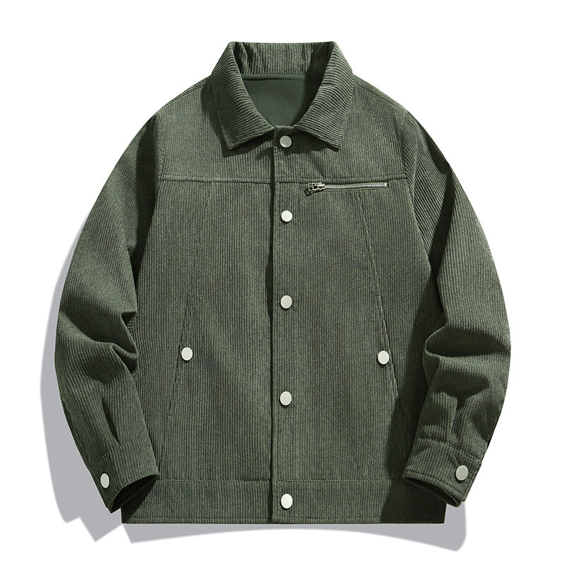 Men's cord trucker jacket with zippered chest pocket and snap front Mune Fashion